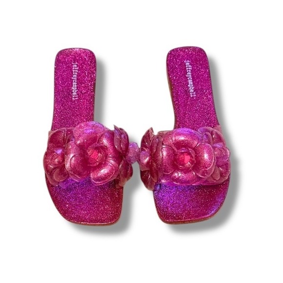 Jeffrey Campbell Shoes - Jeffrey Campbell Flower Slide Sandals Size 8 Pink Glitter‎ Jelly Square Toe Y2K